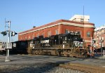 NS 8858 leads train 351 across Elm Street